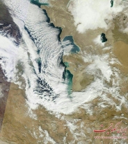 تصویر روز ماهواره ای از برف و سرمای دریای مازندران
