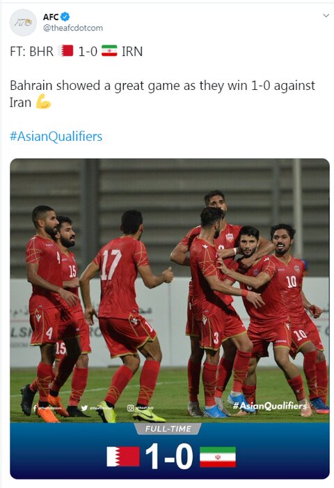 تمجید ای‌اف‌سی از عملکرد بحرین پس از پیروزی مقابل ایران