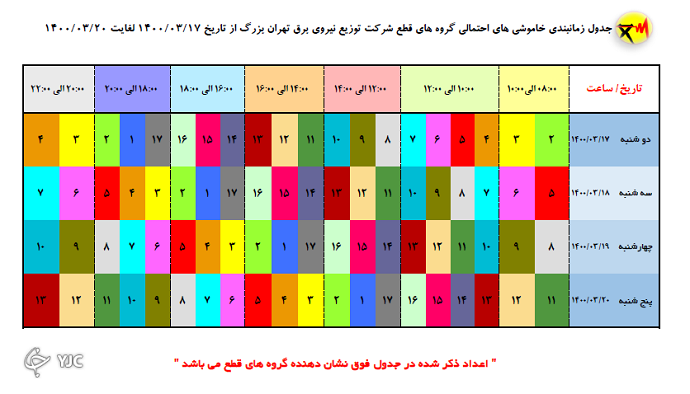 جدول خاموشی های برق مناطق مختلف تهران منتشر شد