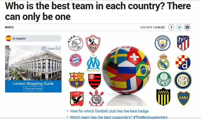 نظرسنجی مارکا برای انتخاب محبوب‌ترین تیم هر کشور/ در ایران، استقلال یا پرسپولیس؟