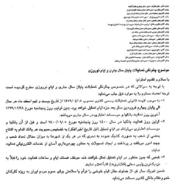 ساعت کار بانک ها در نوروز اعلام شد