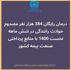 درمان رایگان 384 هزار نفر مصدوم حوادث رانندگی در شش ماهه نخست 1400 با منابع پرداختی صنعت بیمه كشور