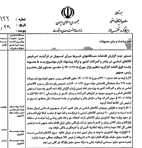 سازمان بنادر و گمرک مکلف به ترخیص ۹۰ درصدی کالاهای اساسی شدند