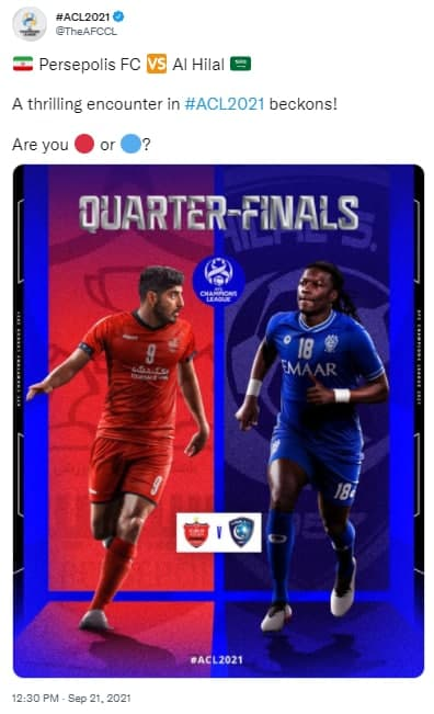 توصیف جالب AFC از تقابل پرسپولیس با الهلال/عکستوصیف جالب AFC از تقابل پرسپولیس با الهلال/عکس
