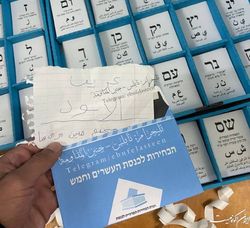 نام گروه عرین الاسود بر روی یک برگه رای در انتخابات کنست