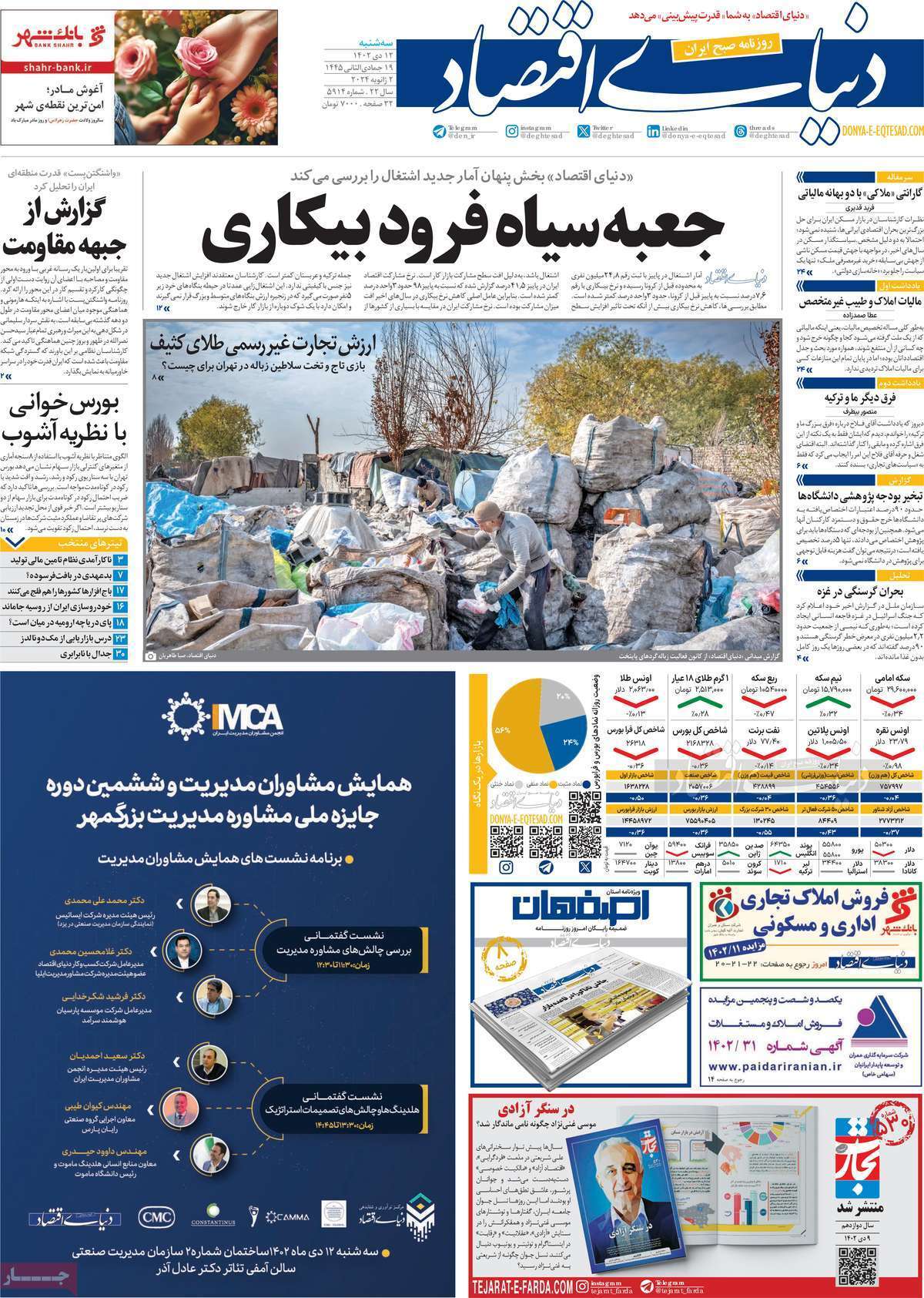 مروری بر سرتیتر روزنامه‌های کشور و مهم‌ترین تیترهای اقتصادی؛ امروز ۱۲ دی ۱۴۰۲