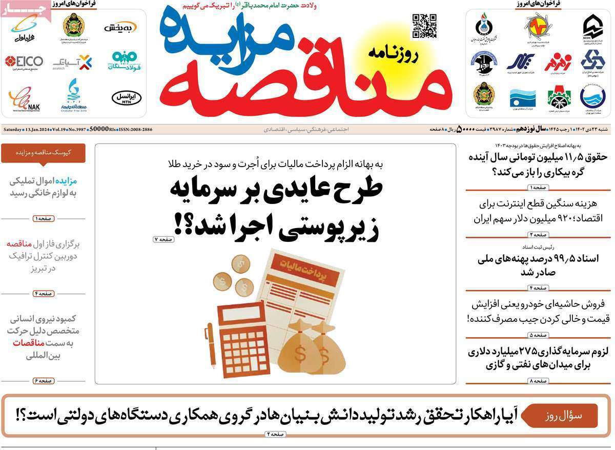 مروری بر سرتیتر روزنامه‌های کشور و مهم‌ترین تیترهای اقتصادی؛ امروز ۲۳ دی ۱۴۰۲