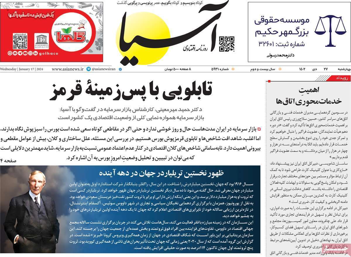 مروری بر سرتیتر روزنامه‌های کشور و مهم‌ترین تیترهای اقتصادی؛ امروز ۲۷ دی ۱۴۰۲