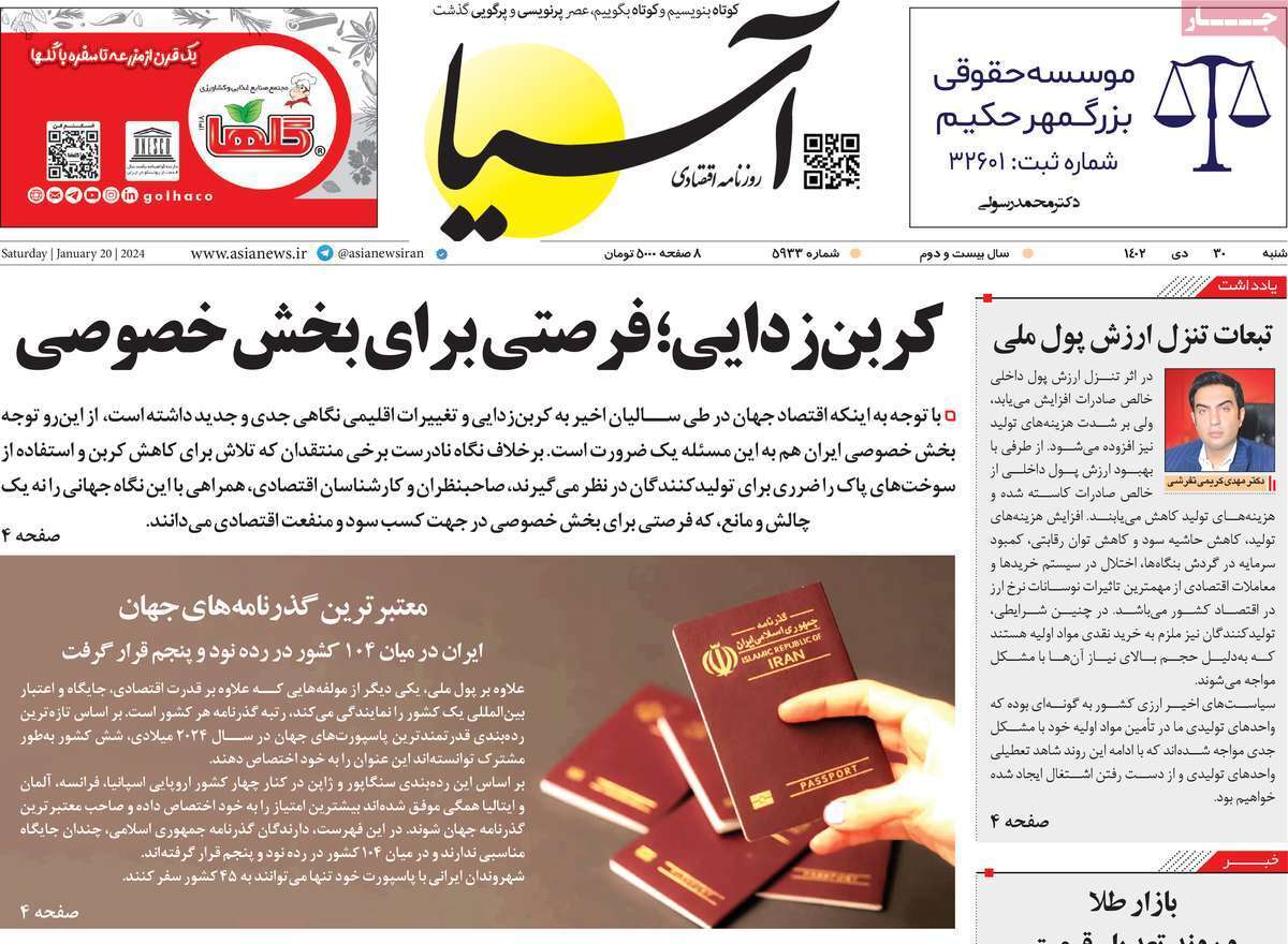 مروری بر سرتیتر روزنامه‌های کشور و مهم‌ترین تیترهای اقتصادی؛ امروز ۳۰ دی ۱۴۰۲