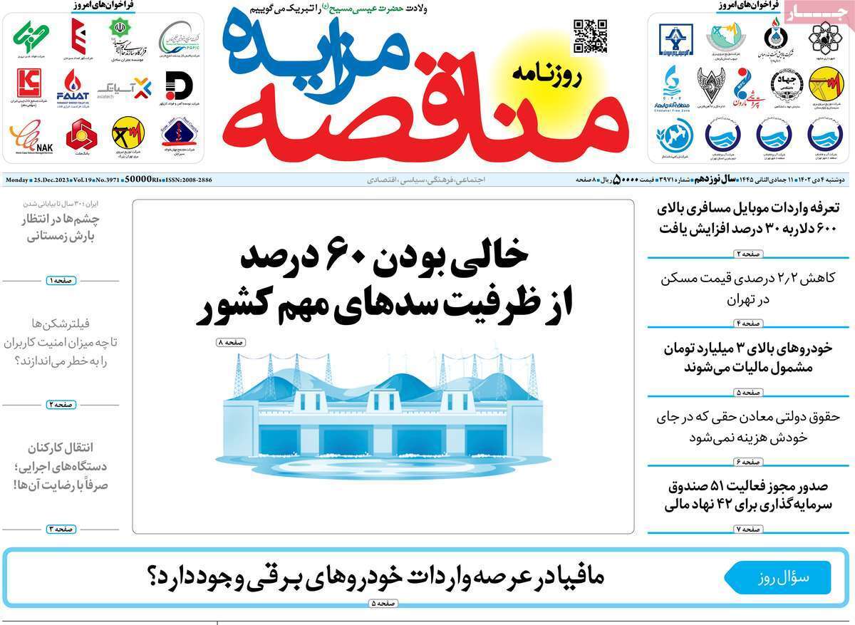 مروری بر سرتیتر روزنامه‌های کشور و مهم‌ترین تیترهای اقتصادی؛ امروز ۴ دی ۱۴۰۲