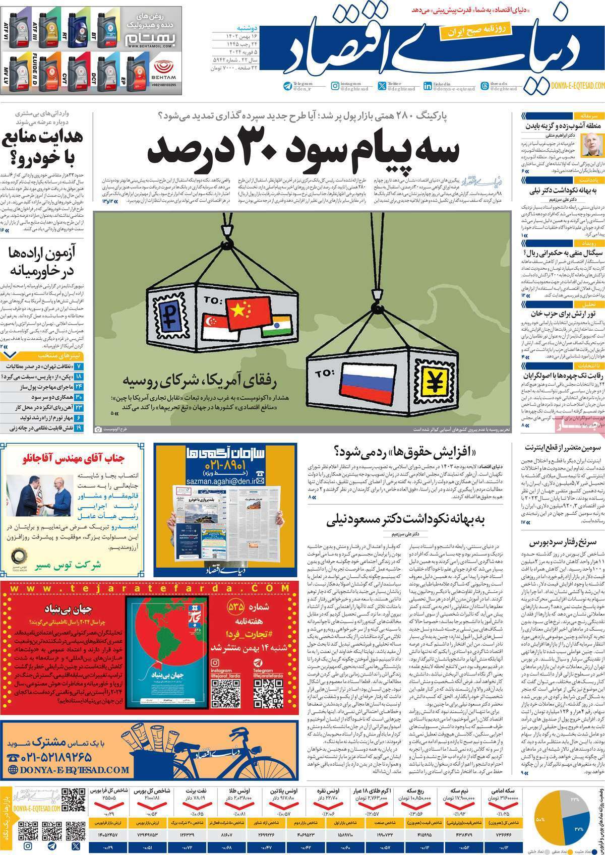 مروری بر سرتیتر روزنامه‌های کشور و مهم‌ترین تیترهای اقتصادی؛ امروز ۱۶ بهمن ۱۴۰۲