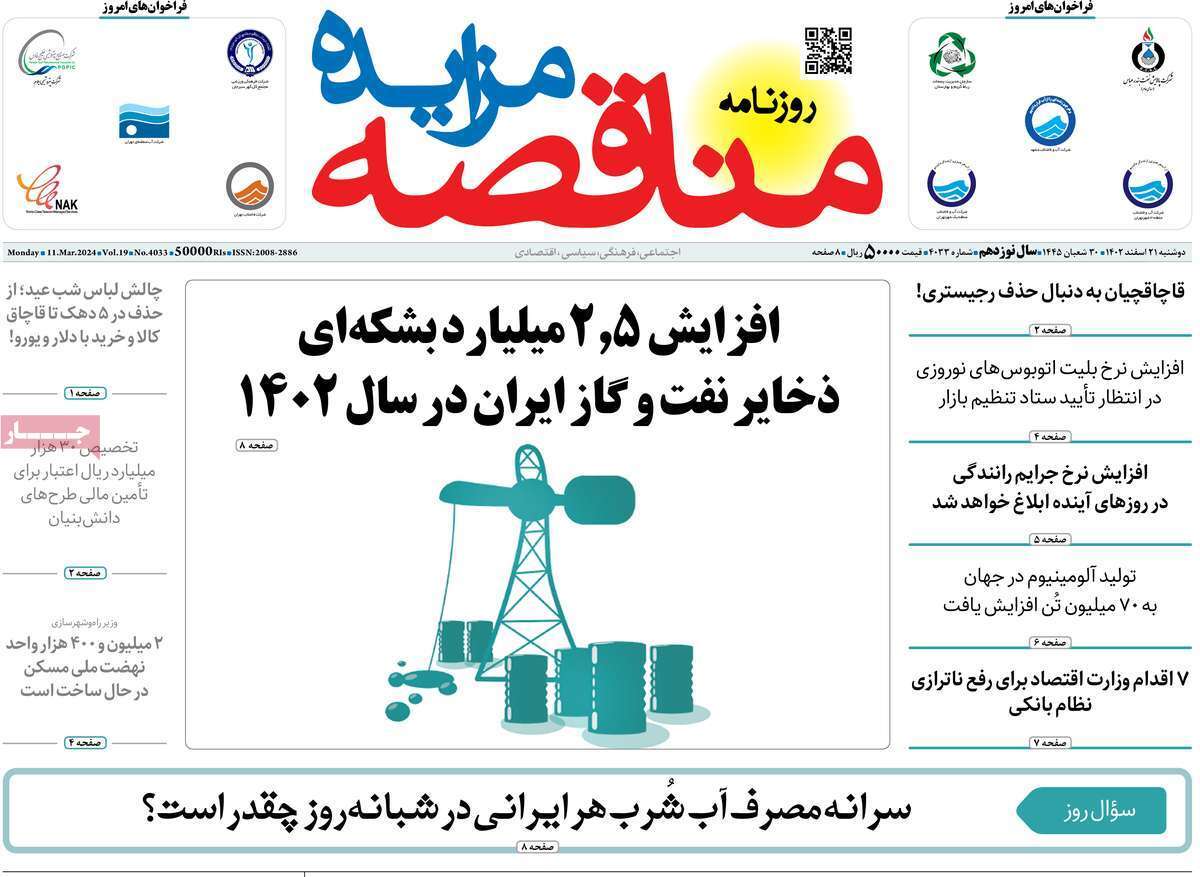 مروری بر سرتیتر روزنامه‌های کشور و مهم‌ترین تیترهای اقتصادی؛ امروز ۲۱ اسفند ۱۴۰۲