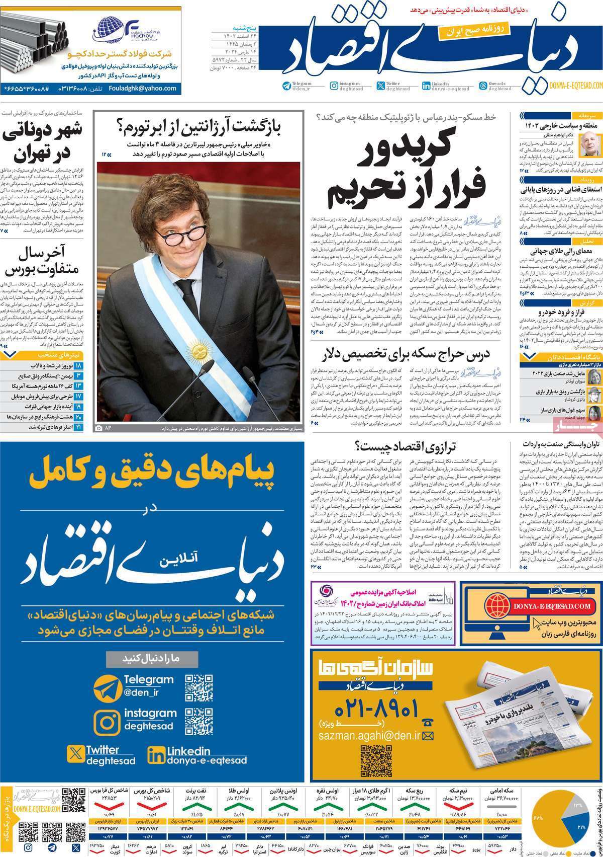 مروری بر سرتیتر روزنامه‌های کشور و مهم‌ترین تیترهای اقتصادی؛ امروز ۲۴ اسفند ۱۴۰۲