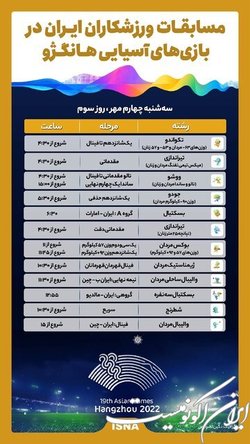 برنامه ورزشکاران ایران در روز سوم بازیهای آسیایی