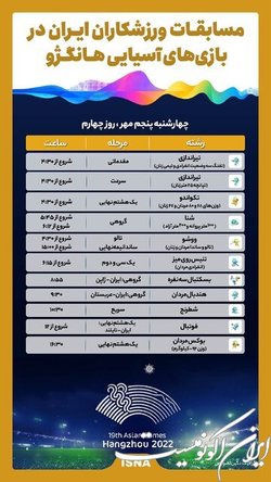 برنامه ورزشکاران ایران در چهارمین روز بازیهای آسیایی