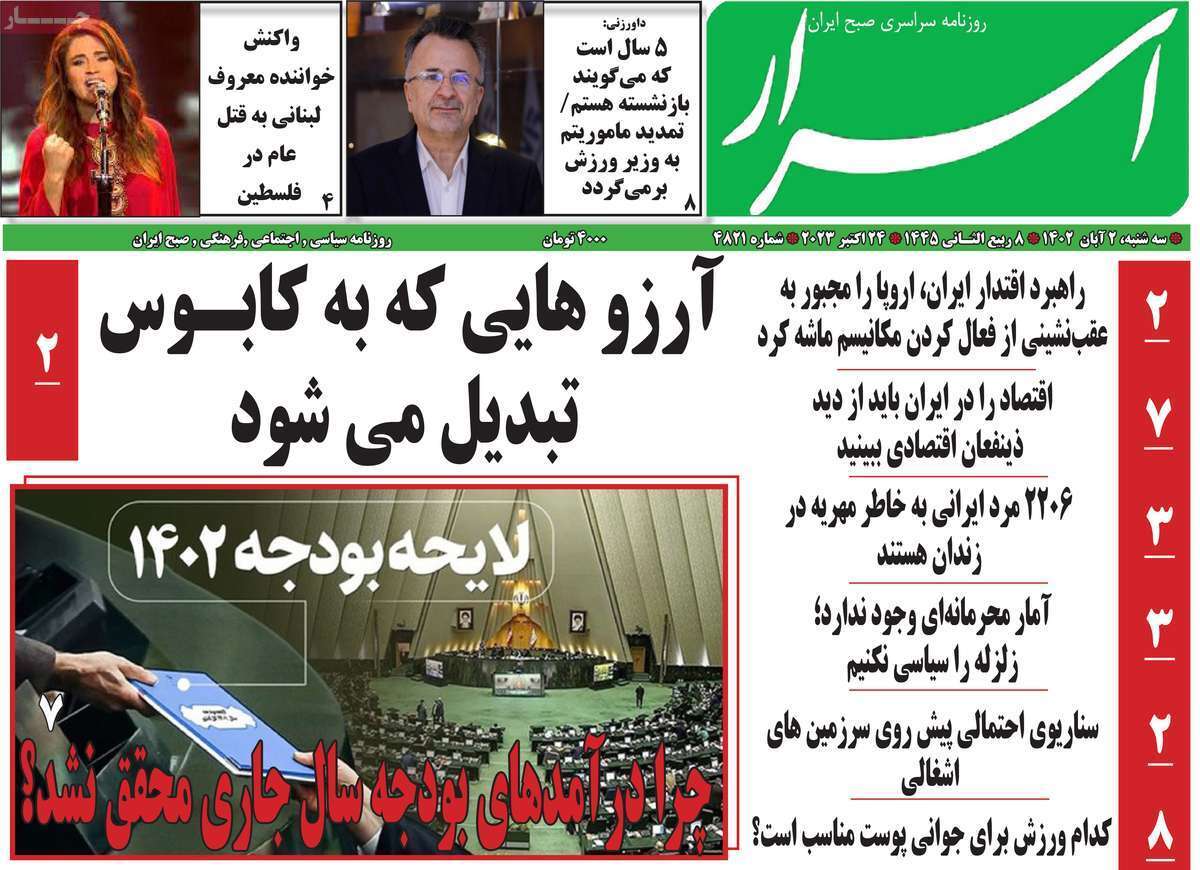 مروری بر سرتیتر روزنامه های کشور و مهمترین تیترهای اقتصادی؛ امروز ۲ آبان ۱۴۰۲