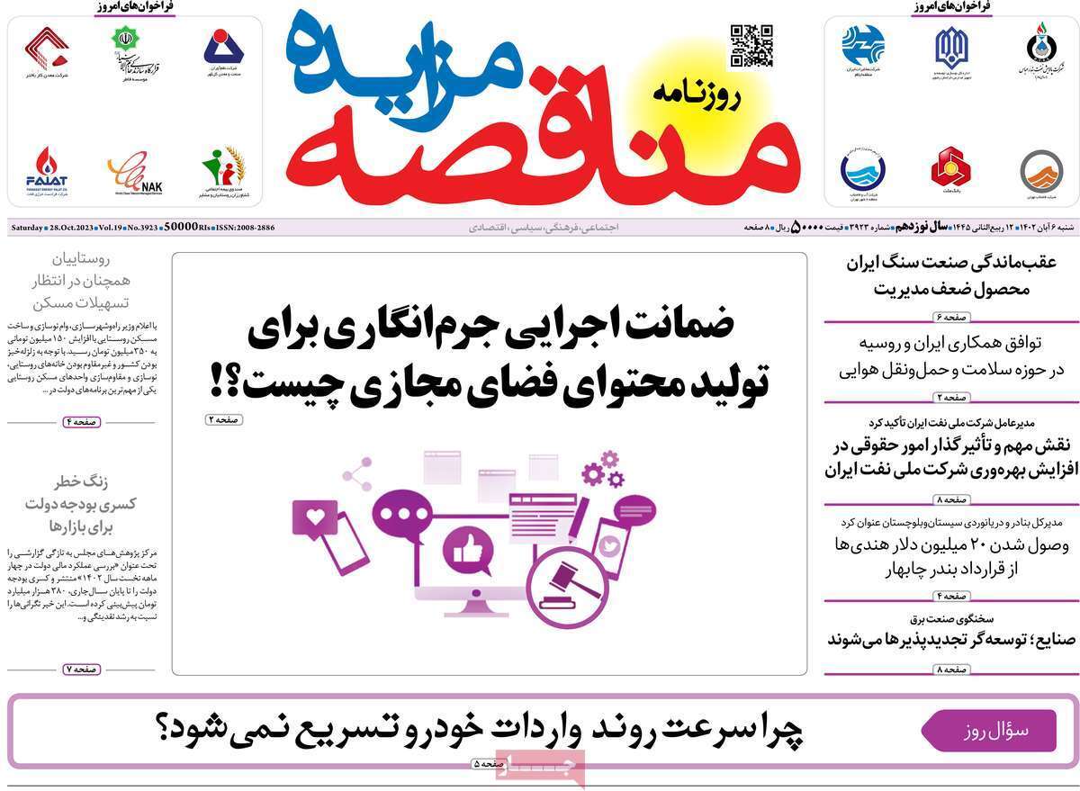 مروری بر سرتیتر روزنامه های کشور و مهمترین تیترهای اقتصادی؛ امروز ۶ آبان ۱۴۰۲