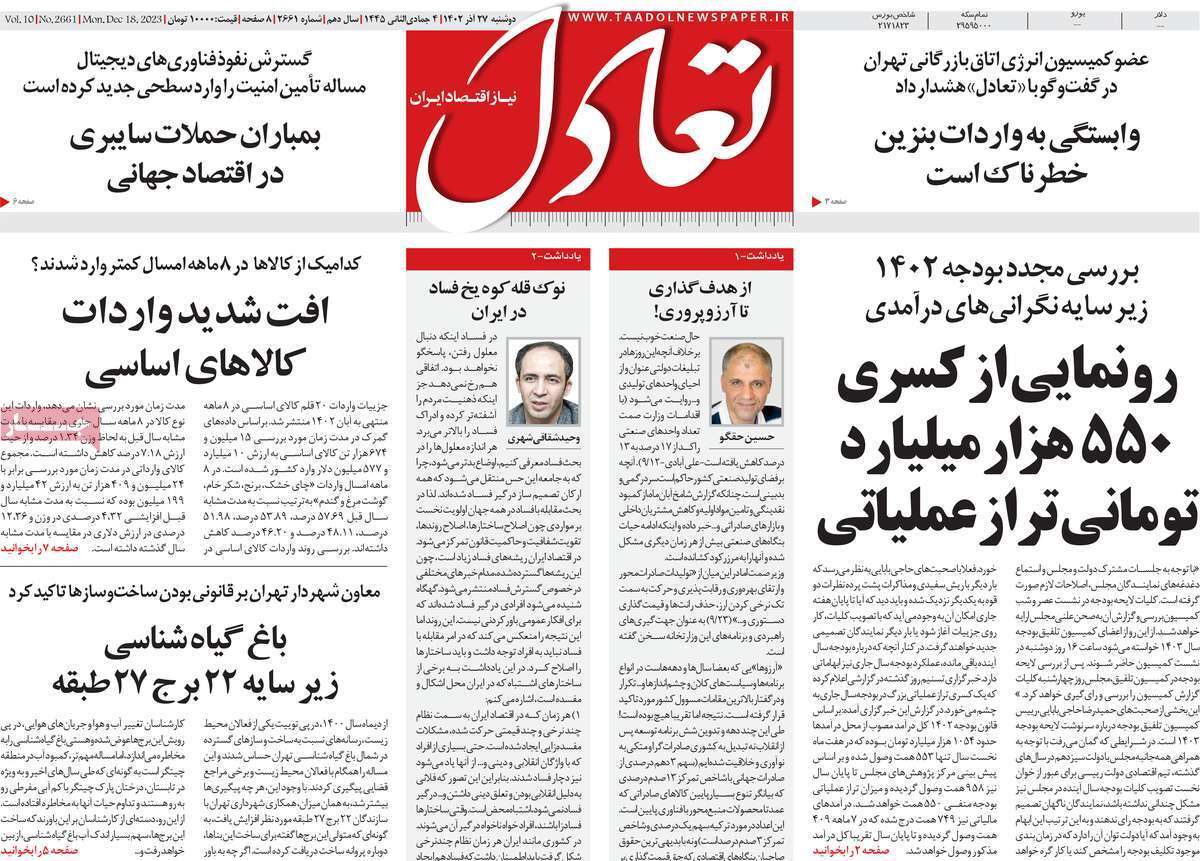 مروری بر سرتیتر روزنامه‌های کشور و مهم‌ترین تیترهای اقتصادی؛ امروز ۲۷ آذر ۱۴۰۲