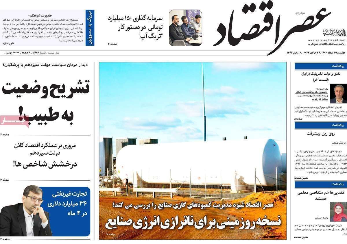 مروری بر سرتیتر روزنامه‌های کشور و مهم‌ترین تیترهای اقتصادی؛ امروز ۳ مرداد ۱۴۰۳