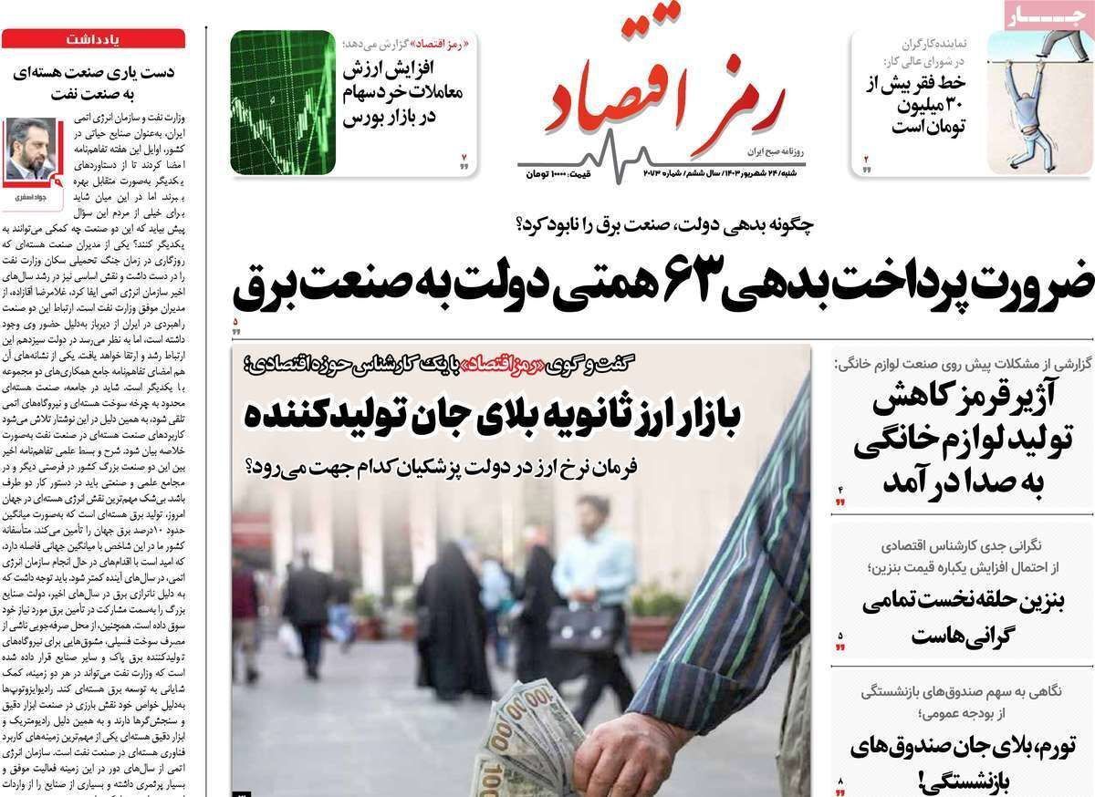 مروری بر سرتیتر روزنامه‌های کشور و مهم‌ترین تیترهای اقتصادی؛ امروز ۲۴ شهریور ۱۴۰۳