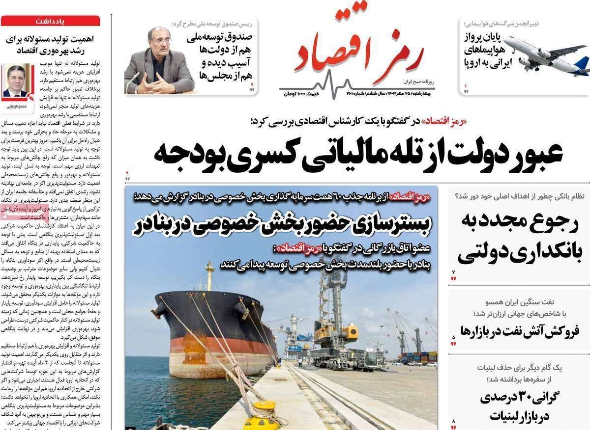 مروری بر سرتیتر روزنامه‌های کشور و مهم‌ترین تیترهای اقتصادی؛ امروز ۲۵ مهر ۱۴۰۳