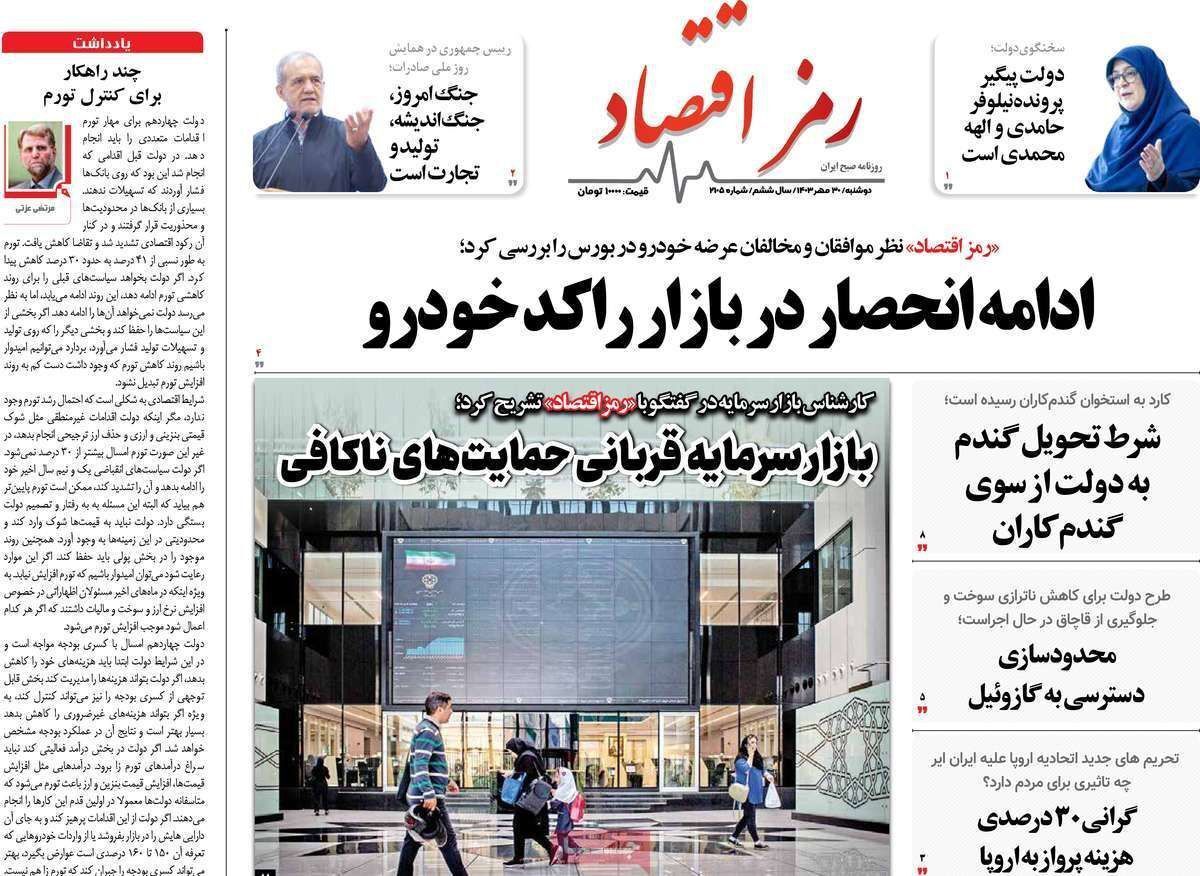 مروری بر سرتیتر روزنامه‌های کشور و مهم‌ترین تیترهای اقتصادی؛ امروز ۳۰ مهر ۱۴۰۳