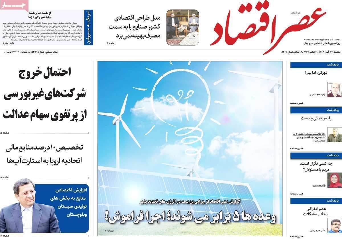 مروری بر سرتیتر روزنامه‌های کشور و مهم‌ترین تیترهای اقتصادی؛ امروز ۲۰ آبان ۱۴۰۳