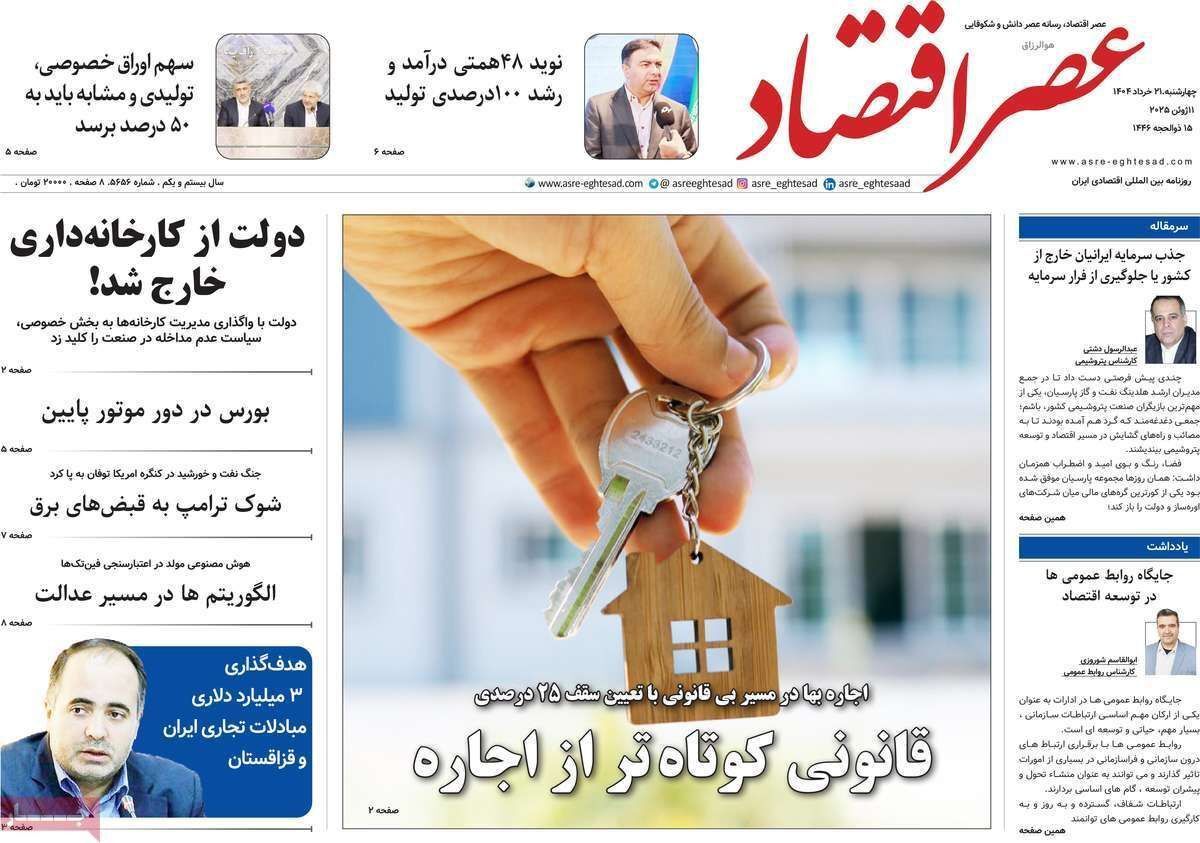 مروری بر سرتیتر روزنامه‌های کشور و مهم‌ترین تیترهای اقتصادی؛ امروز ۲۰ خرداد ۱۴۰۴