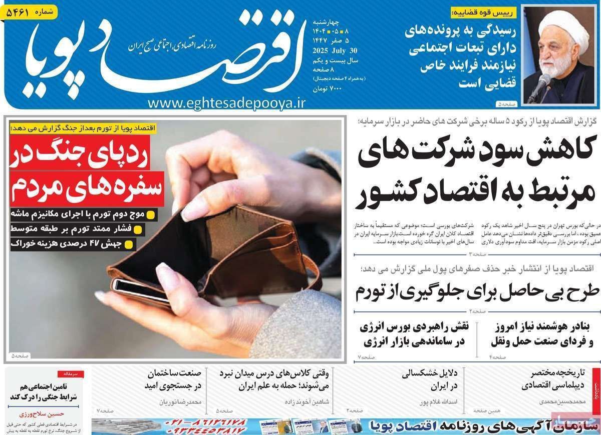 مروری بر سرتیتر روزنامه‌های کشور و مهم‌ترین تیترهای اقتصادی؛ امروز ۸ مرداد ۱۴۰۴