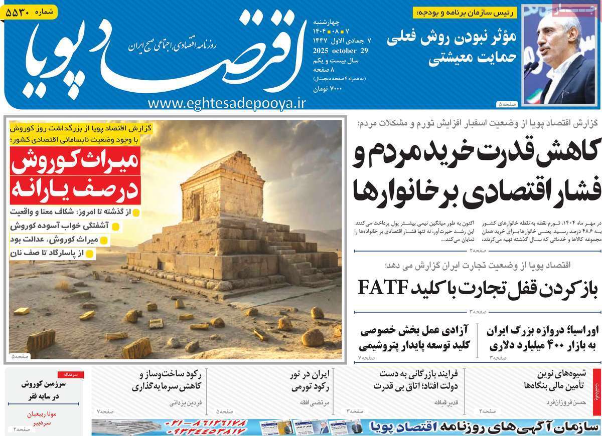 مروری بر سرتیتر روزنامه‌های کشور و مهم‌ترین تیترهای اقتصادی؛ امروز ۷ آبان ۱۴۰۴